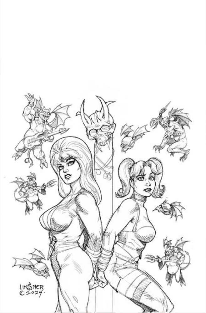Harley Quinn X Elvira #2 Cover U 1 in 10 Joseph Michael Linsner Line Art Virgin Foc Bonus Variant